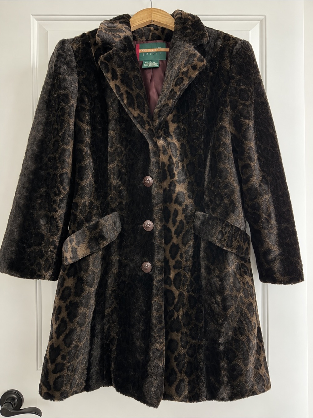 Preston & York Sport Leopard Faux Fur Coat Women’s L Long Animal Print Y2K